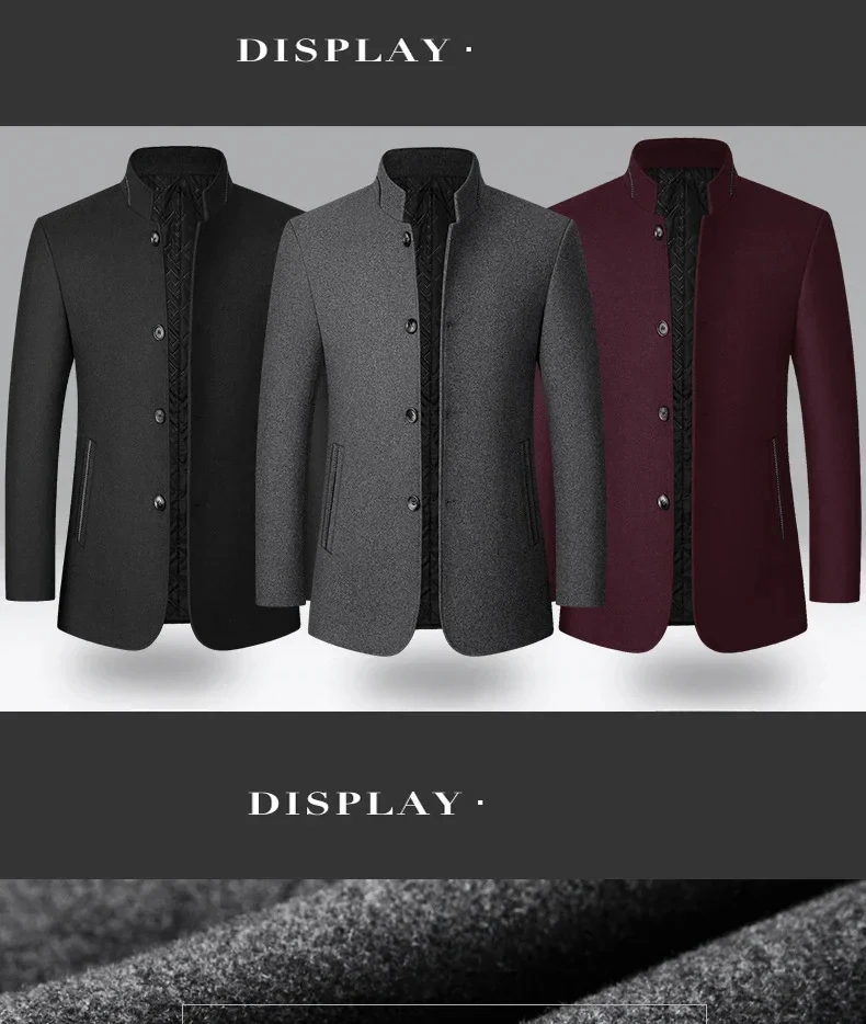 BROWON Brand Winter Jacket Men Chinese Style Stand Collar Solid Coats for Men 2025, Autumn and Winter Business Casual Woolen Jacket