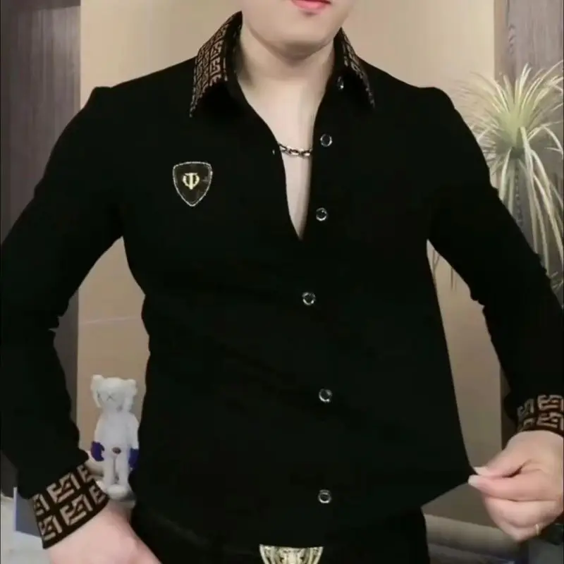 Moda Erkek Uzun Kollu Polo Gömlek Moda Yaka Günlük Trendy Tişört