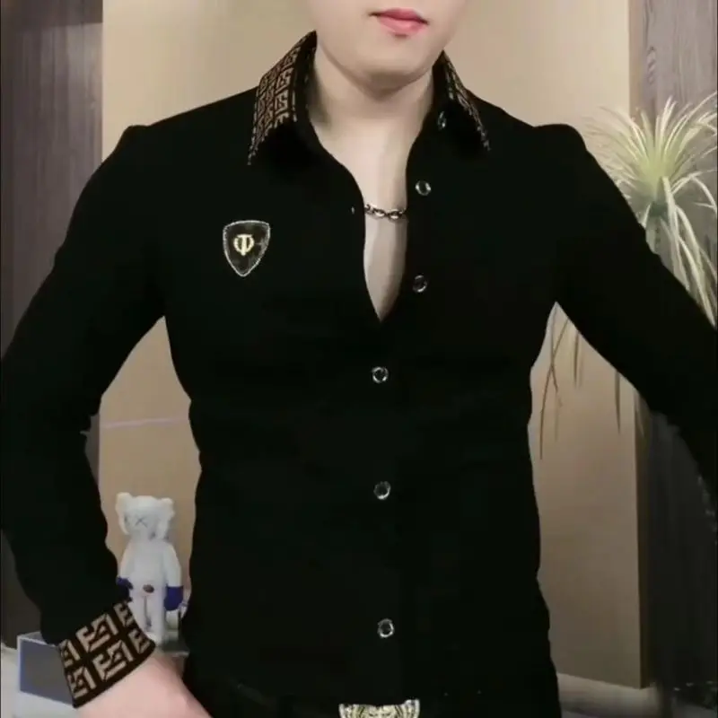 Moda Erkek Uzun Kollu Polo Gömlek Moda Yaka Günlük Trendy Tişört