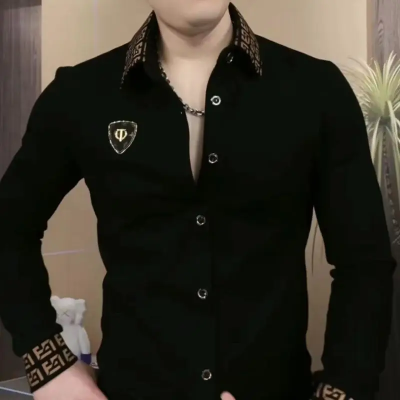 Moda Erkek Uzun Kollu Polo Gömlek Moda Yaka Günlük Trendy Tişört