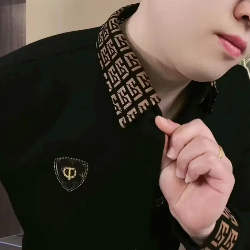 Moda Erkek Uzun Kollu Polo Gömlek Moda Yaka Günlük Trendy Tişört