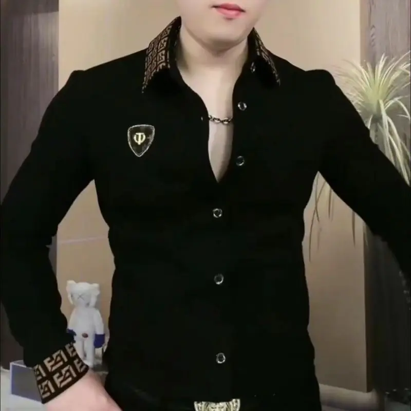 Moda Erkek Uzun Kollu Polo Gömlek Moda Yaka Günlük Trendy Tişört