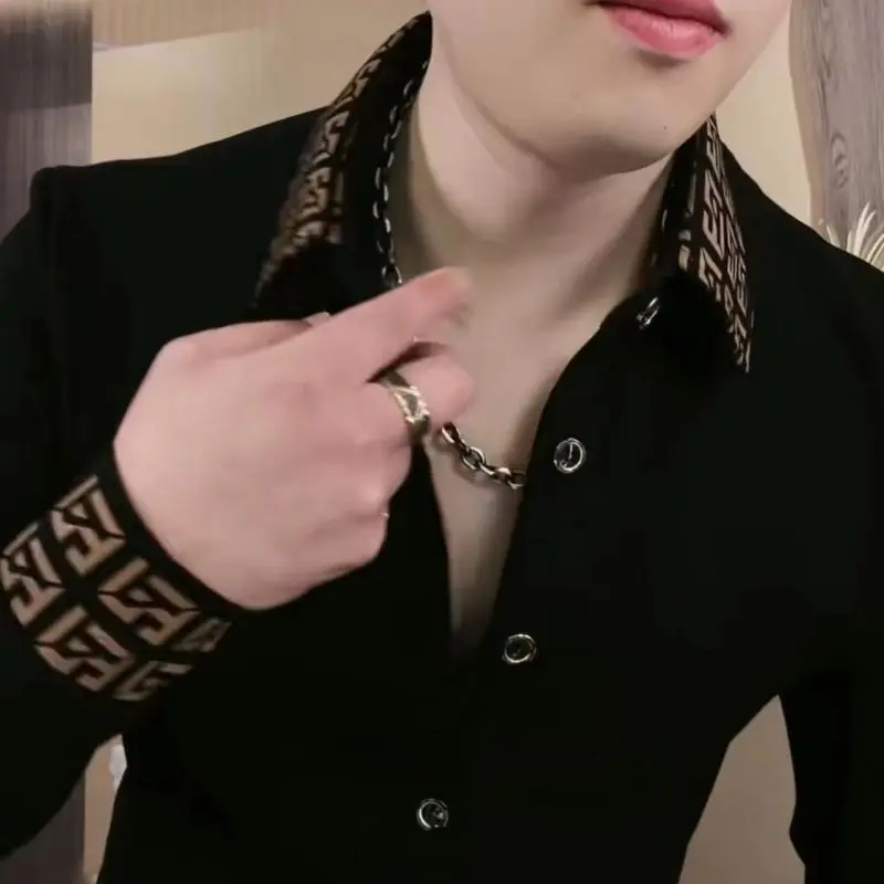 Moda Erkek Uzun Kollu Polo Gömlek Moda Yaka Günlük Trendy Tişört