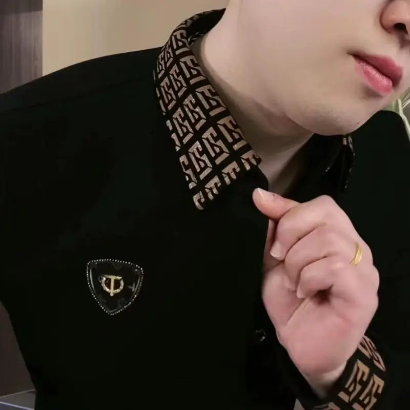 Moda Erkek Uzun Kollu Polo Gömlek Moda Yaka Günlük Trendy Tişört