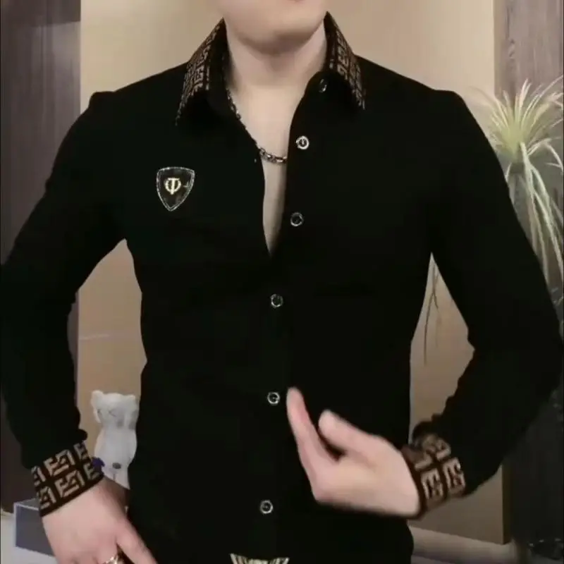 Moda Erkek Uzun Kollu Polo Gömlek Moda Yaka Günlük Trendy Tişört