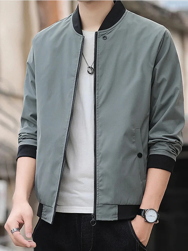 Erkek rahat eğilim moda rüzgar geçirmez açık spor fermuar düz renk uzun kollu soğuk sıcak aviator ceket ceket