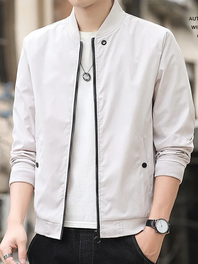 Erkek rahat eğilim moda rüzgar geçirmez açık spor fermuar düz renk uzun kollu soğuk sıcak aviator ceket ceket