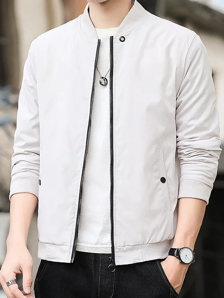 Erkek rahat eğilim moda rüzgar geçirmez açık spor fermuar düz renk uzun kollu soğuk sıcak aviator ceket ceket