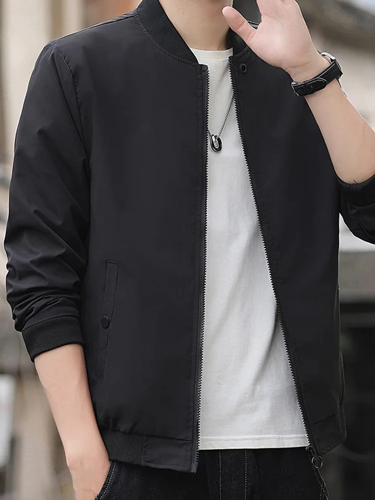 Erkek rahat eğilim moda rüzgar geçirmez açık spor fermuar düz renk uzun kollu soğuk sıcak aviator ceket ceket
