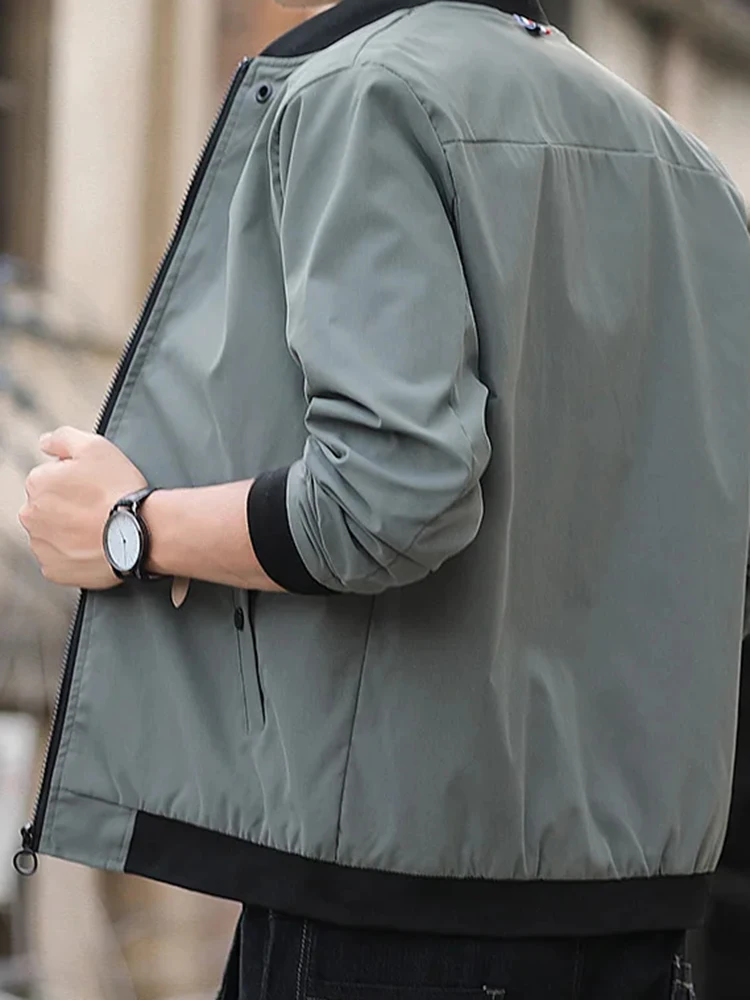 Erkek rahat eğilim moda rüzgar geçirmez açık spor fermuar düz renk uzun kollu soğuk sıcak aviator ceket ceket