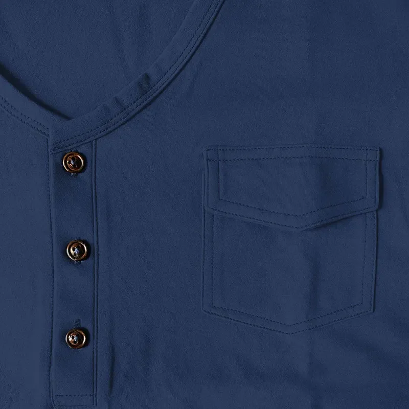 Yaz Aylarında Trendy Erkek Tişörtleri Üst Düzey Düz Renk Büyük Beden Günlük Kısa Kollu Henry Gömlek