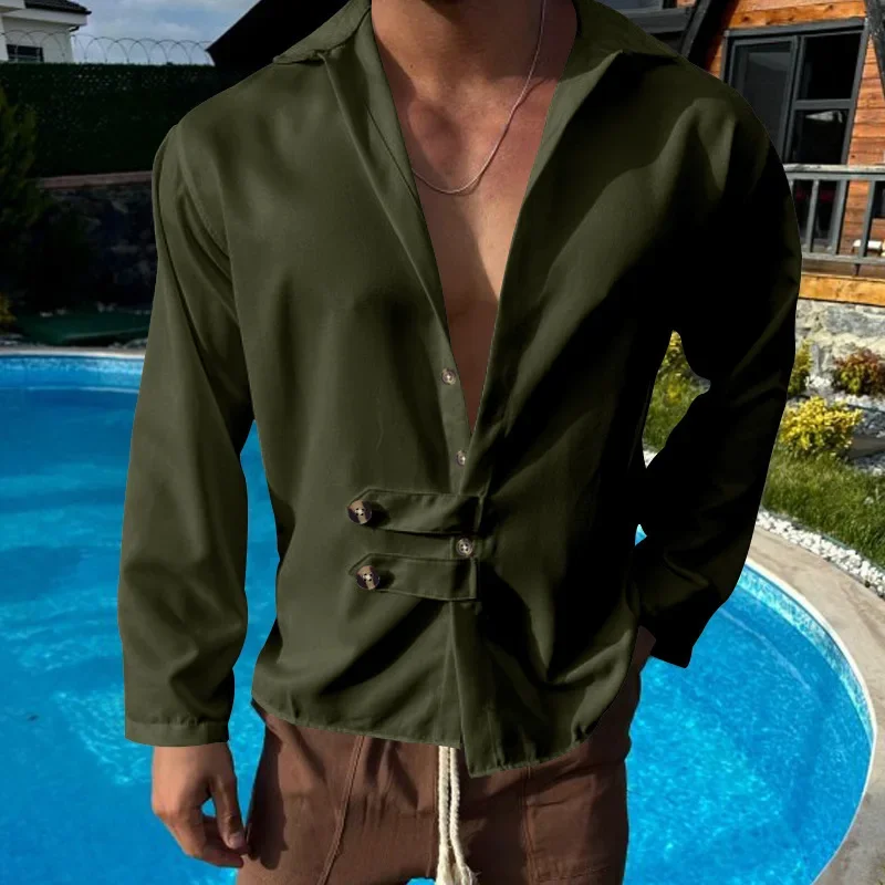 2025 Sınır Ötesi Erkek İlkbahar ve Sonbahar Erkek Uzun Kollu Gömlek Amazon Rahat Gevşek Yaka Düğmesi Hırka Gömlek