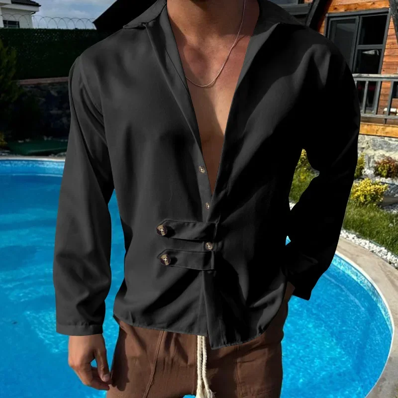 2025 Sınır Ötesi Erkek İlkbahar ve Sonbahar Erkek Uzun Kollu Gömlek Amazon Rahat Gevşek Yaka Düğmesi Hırka Gömlek