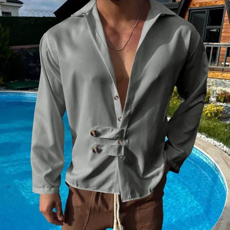 2025 Sınır Ötesi Erkek İlkbahar ve Sonbahar Erkek Uzun Kollu Gömlek Amazon Rahat Gevşek Yaka Düğmesi Hırka Gömlek