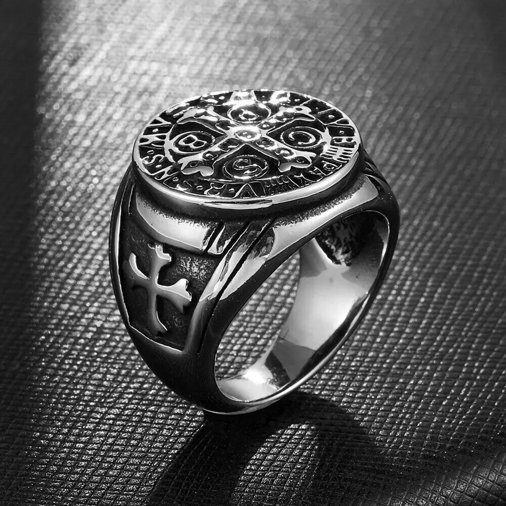 Erkek katolik St Saint Saint iç içe yüzük paslanmaz çelik şeytan çıkarma madalyası