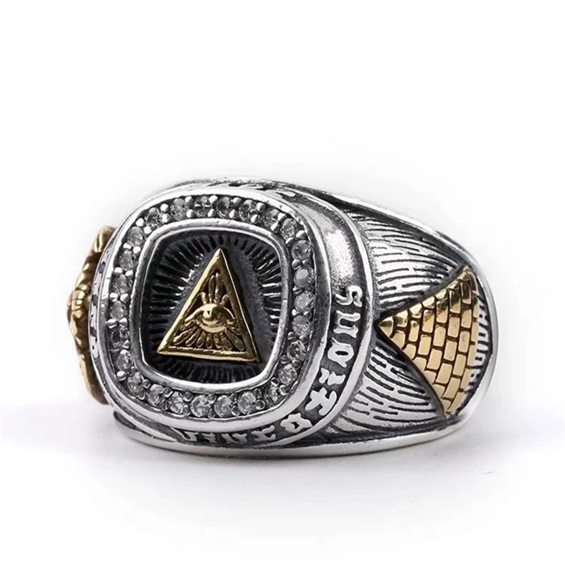 Retro Altın Providence Gözü Büyük Yüzük Erkekler Için Punk Gotik Açık Halka El Yapımı Takı Kaya Hiphop Biker Aksesuarları Adam Hediye