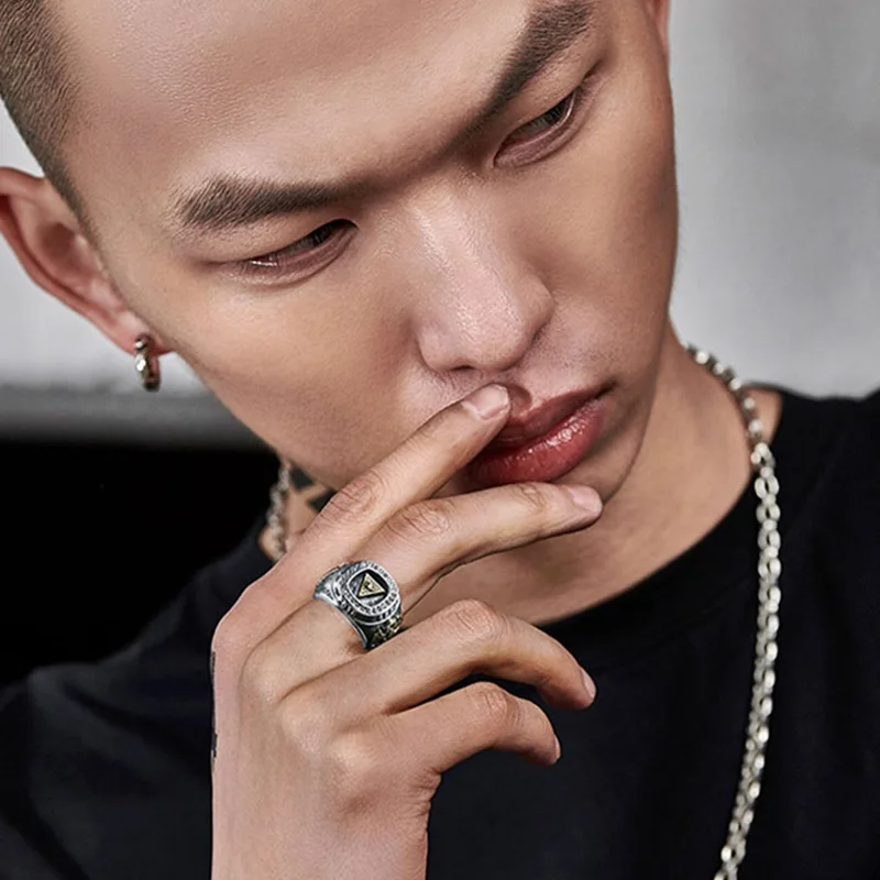 Retro Altın Providence Gözü Büyük Yüzük Erkekler Için Punk Gotik Açık Halka El Yapımı Takı Kaya Hiphop Biker Aksesuarları Adam Hediye