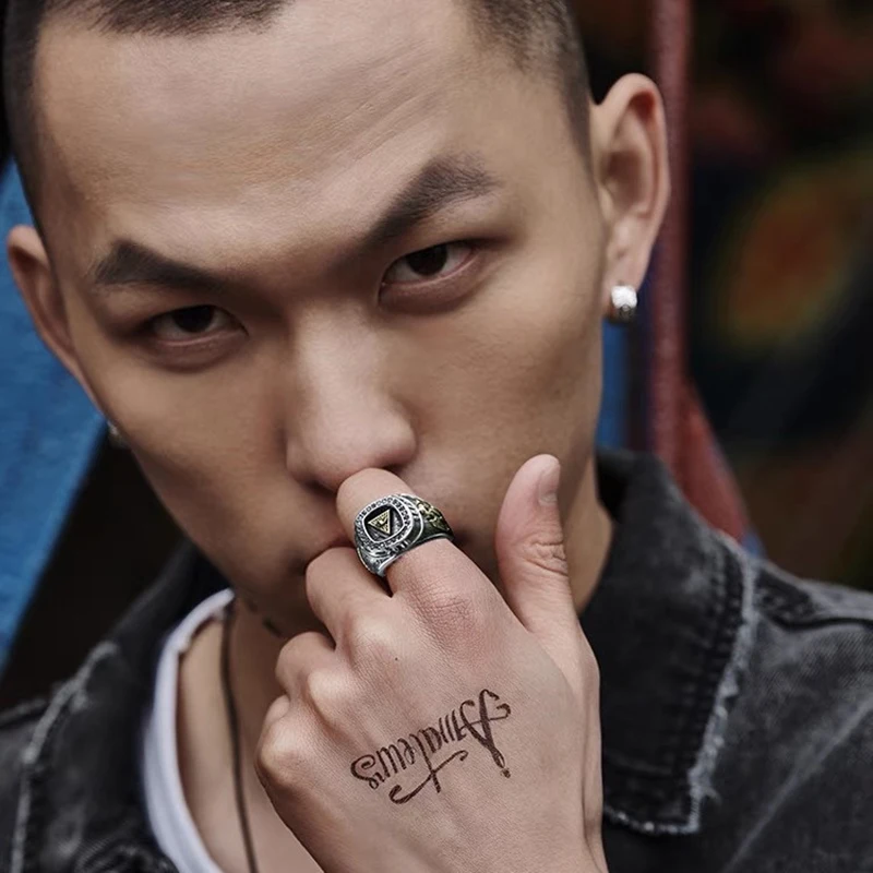 Retro Altın Providence Gözü Büyük Yüzük Erkekler Için Punk Gotik Açık Halka El Yapımı Takı Kaya Hiphop Biker Aksesuarları Adam Hediye