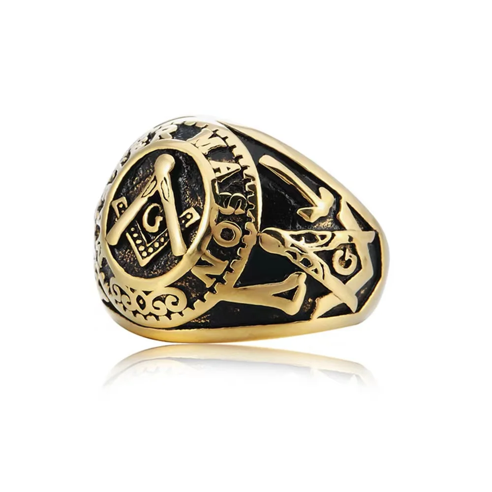 Erkekler için Vintage masonik masonluk yüzük gümüş renk paslanmaz çelik takı All-seeing göz kafatası şekilli mistisizm Punk hediye