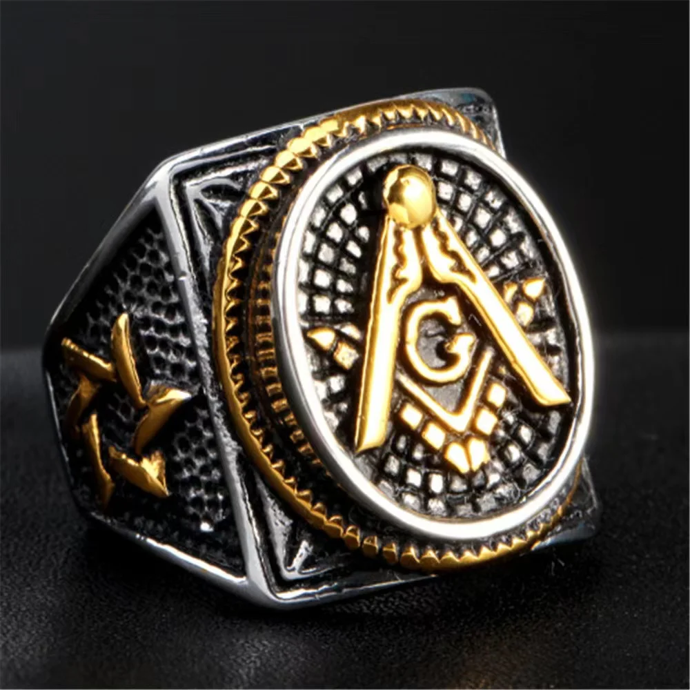 Erkekler için Vintage masonik masonluk yüzük gümüş renk paslanmaz çelik takı All-seeing göz kafatası şekilli mistisizm Punk hediye