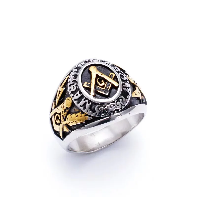 Erkekler için Vintage masonik masonluk yüzük gümüş renk paslanmaz çelik takı All-seeing göz kafatası şekilli mistisizm Punk hediye