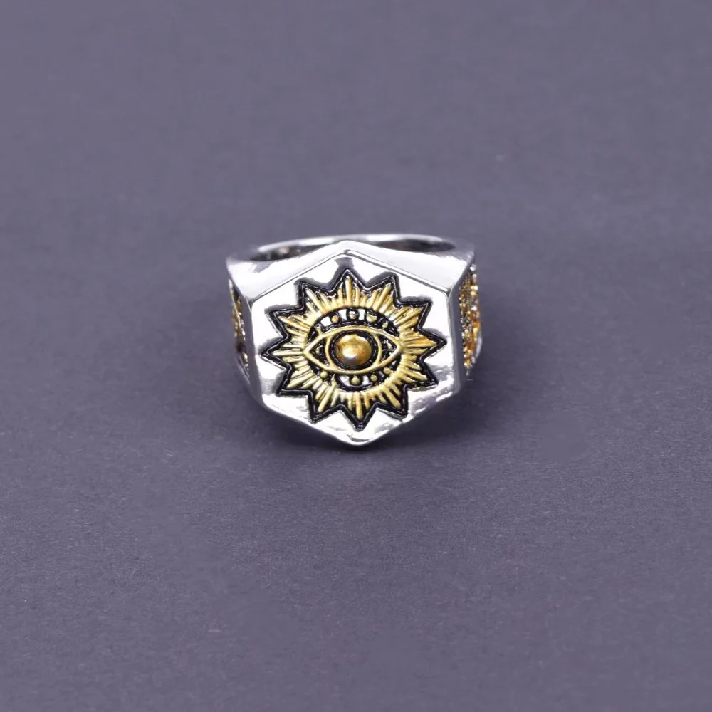 Erkekler için Vintage masonik masonluk yüzük gümüş renk paslanmaz çelik takı All-seeing göz kafatası şekilli mistisizm Punk hediye