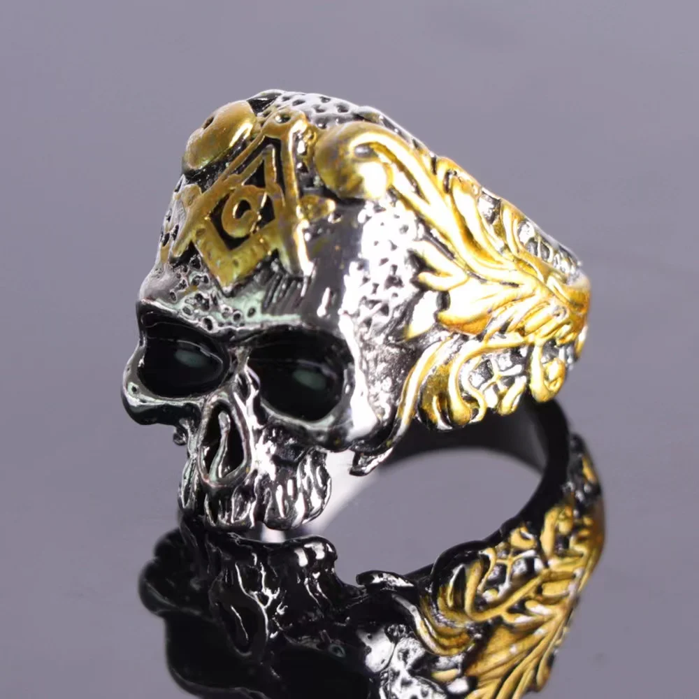 Erkekler için Vintage masonik masonluk yüzük gümüş renk paslanmaz çelik takı All-seeing göz kafatası şekilli mistisizm Punk hediye