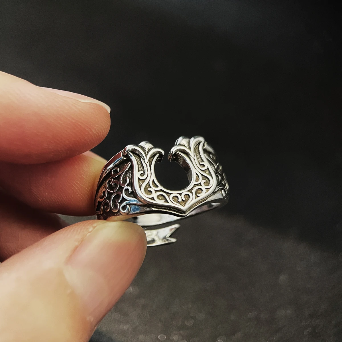 Retro Şanslı At Nalı Ayarlanabilir Açık Halka Erkekler Kadınlar Için Punk Gotik Sinirli Bakır Takı Unisex Aksesuarları Iyi Şans Hediye