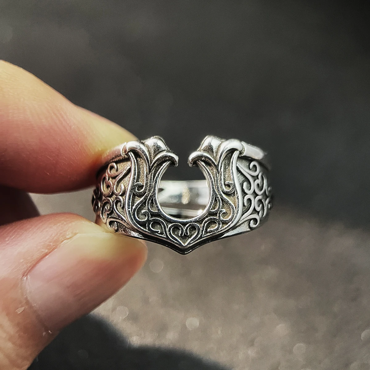 Retro Şanslı At Nalı Ayarlanabilir Açık Halka Erkekler Kadınlar Için Punk Gotik Sinirli Bakır Takı Unisex Aksesuarları Iyi Şans Hediye