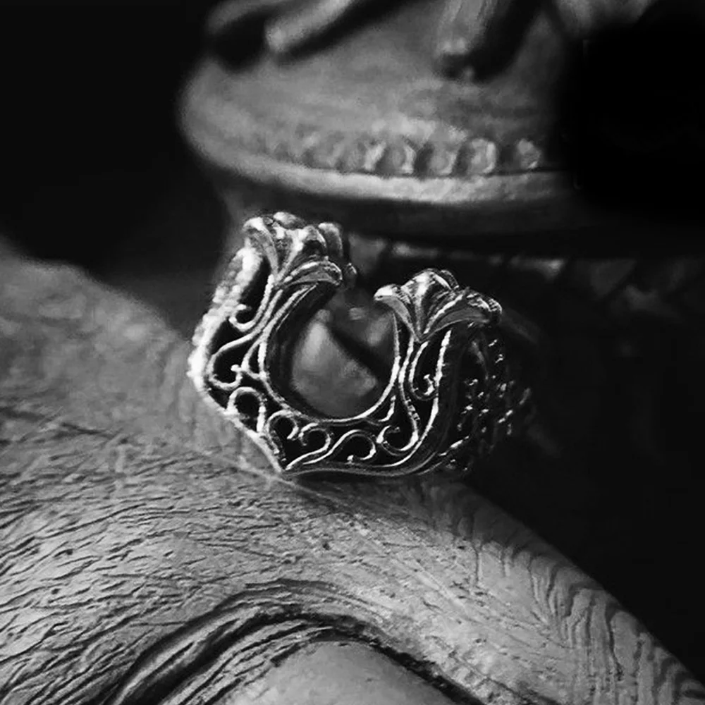 Retro Şanslı At Nalı Ayarlanabilir Açık Halka Erkekler Kadınlar Için Punk Gotik Sinirli Bakır Takı Unisex Aksesuarları Iyi Şans Hediye