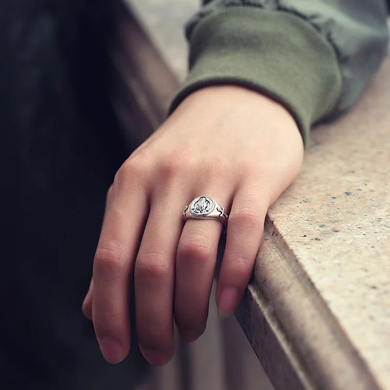 Retro Dua Eller Yüzük Erkekler Için Gümüş Renk Sokak Punk Gotik Ayarlanabilir Yüzük El Yapımı Takı Biker Aksesuarları Adam Hediye