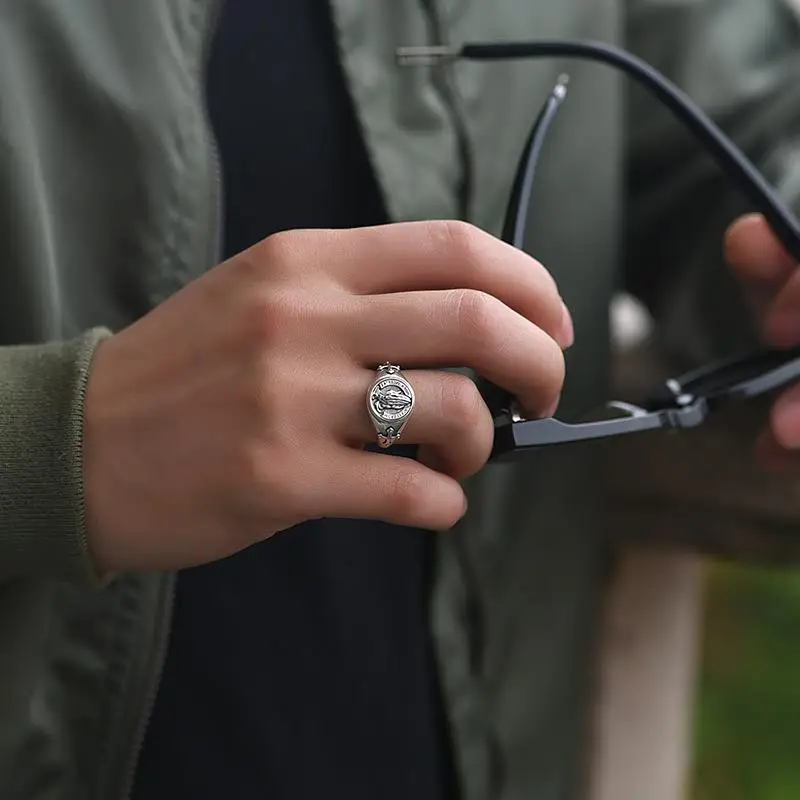 Retro Dua Eller Yüzük Erkekler Için Gümüş Renk Sokak Punk Gotik Ayarlanabilir Yüzük El Yapımı Takı Biker Aksesuarları Adam Hediye