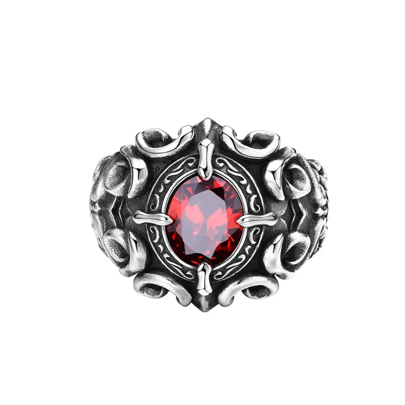 Retro Kırmızı Kalp Haçlı Seferleri Asma Yüzük Erkekler Kadınlar Için Koyu Gotik Vintage Açık Halka Punk Aksesuarları Tasarımcı Takı Unisex Hediye