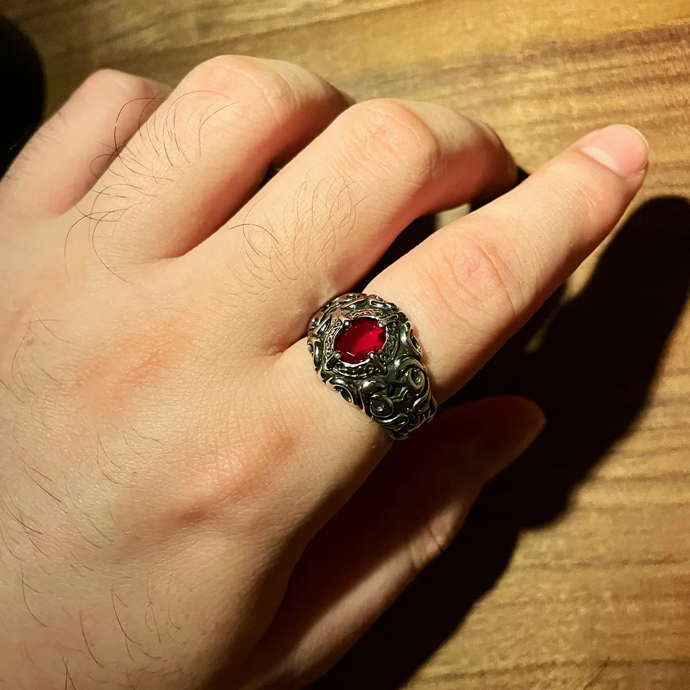 Retro Kırmızı Kalp Haçlı Seferleri Asma Yüzük Erkekler Kadınlar Için Koyu Gotik Vintage Açık Halka Punk Aksesuarları Tasarımcı Takı Unisex Hediye