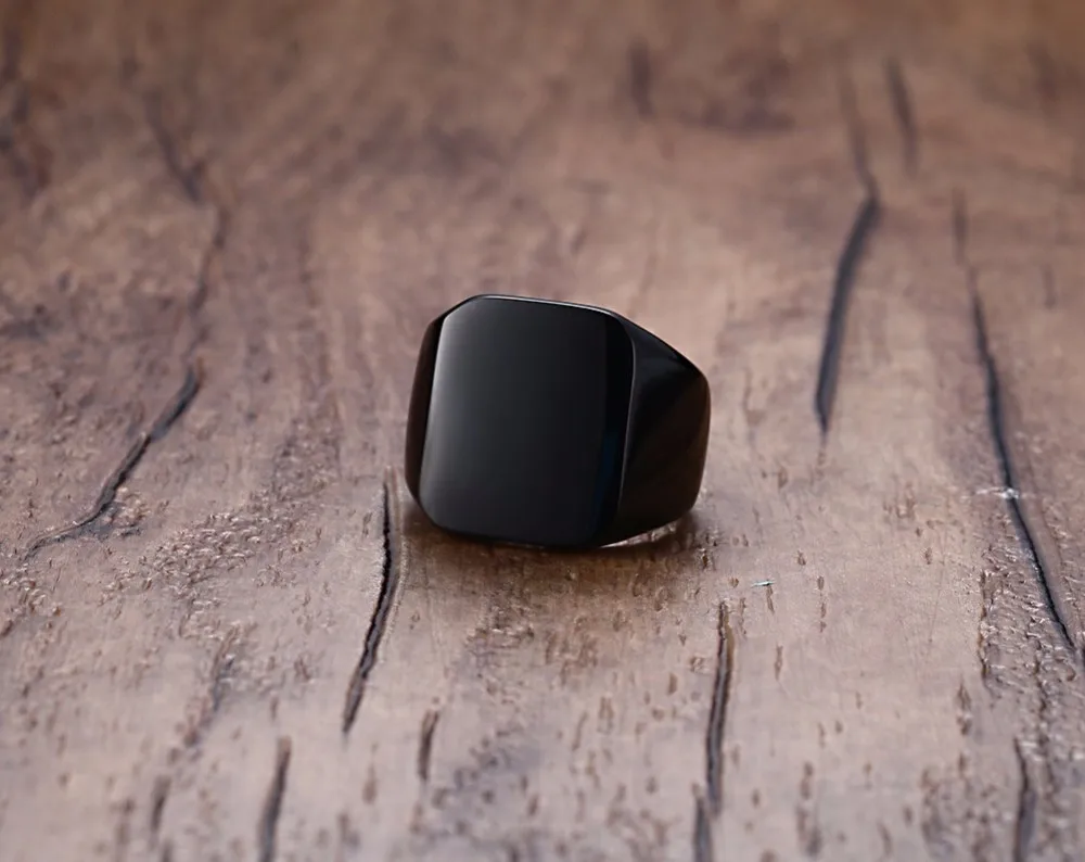 MONOGRAM SIGNET yüzük paslanmaz çelik bisikletçi yüzükleri erkekler için MONOGRAM fantezi ilk kare düz üst bant siyah