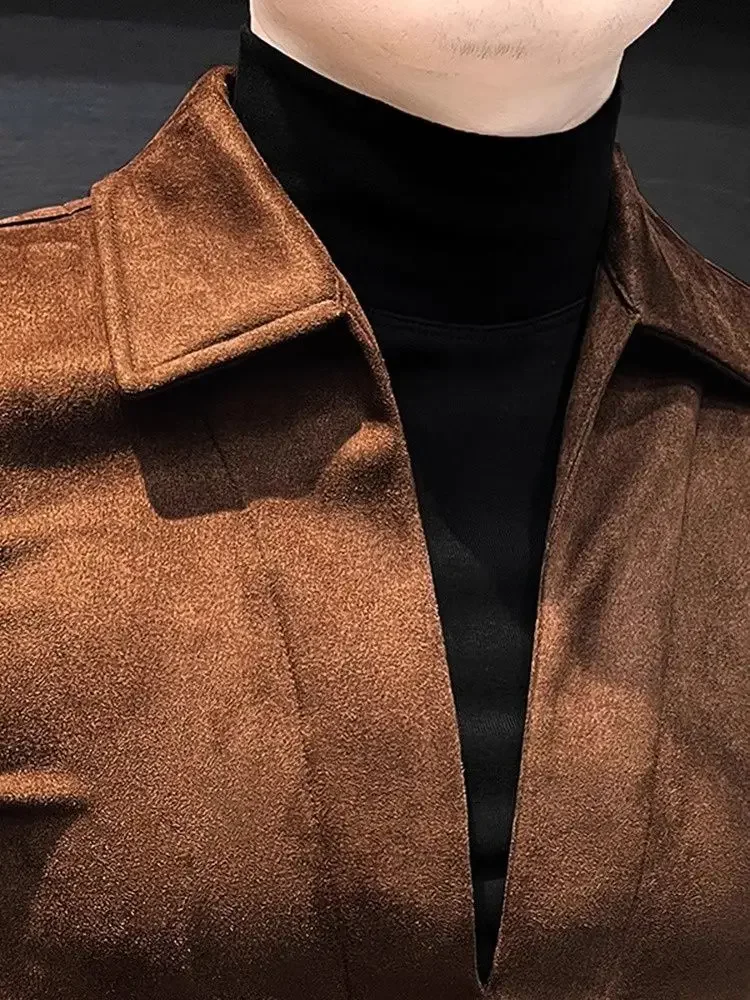 Moda V Yaka Sahte İki Parçalı Kontrast Kazak Erkek Yakışıklı ve Çok Yönlü Yarım Yüksek Boyun Termal İç Tişört