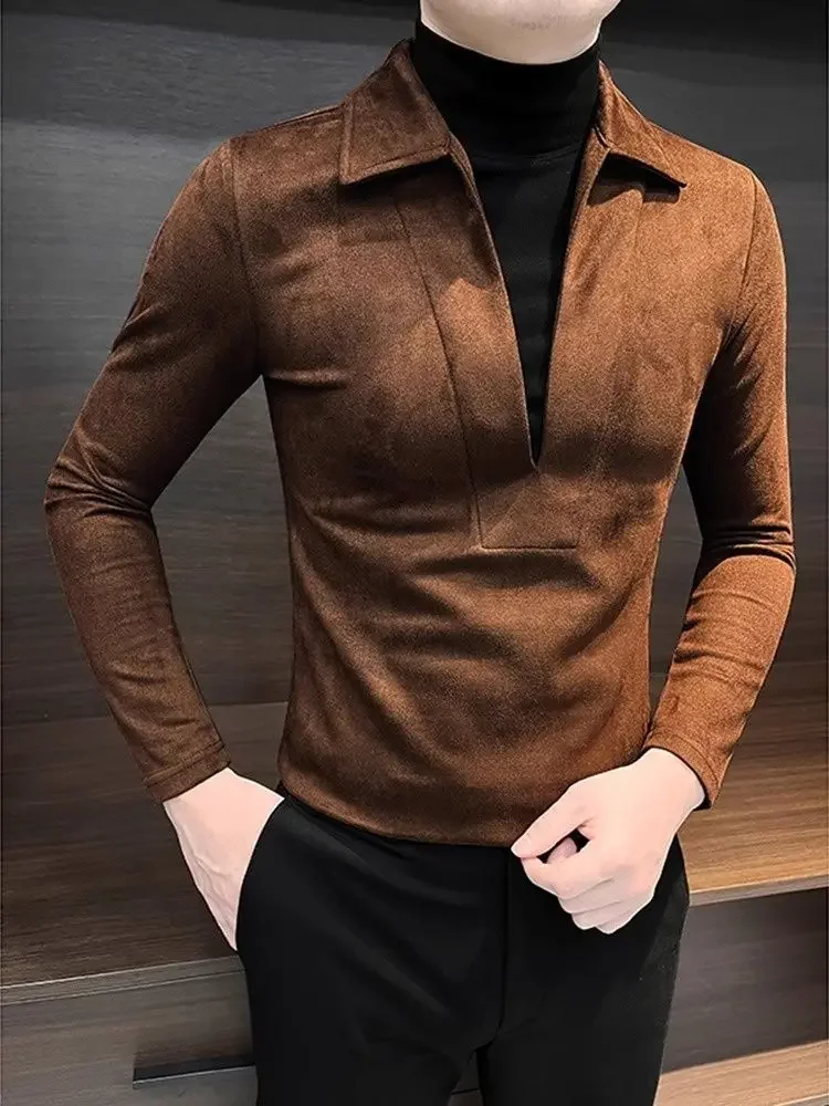 Moda V Yaka Sahte İki Parçalı Kontrast Kazak Erkek Yakışıklı ve Çok Yönlü Yarım Yüksek Boyun Termal İç Tişört Moda V Yaka Sahte İki Parçalı Kontrast Kazak Erkek Yakışıklı ve Çok Yönlü Yarım Yüksek Boyun Termal İç Tişört