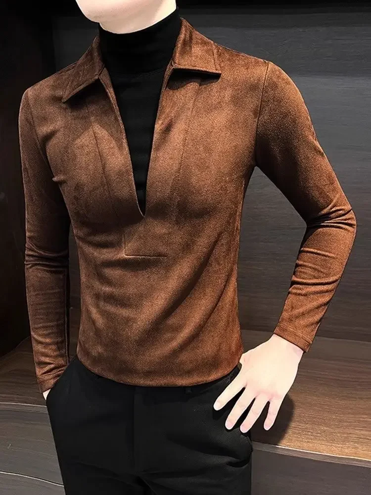 Moda V Yaka Sahte İki Parçalı Kontrast Kazak Erkek Yakışıklı ve Çok Yönlü Yarım Yüksek Boyun Termal İç Tişört Moda V Yaka Sahte İki Parçalı Kontrast Kazak Erkek Yakışıklı ve Çok Yönlü Yarım Yüksek Boyun Termal İç Tişört