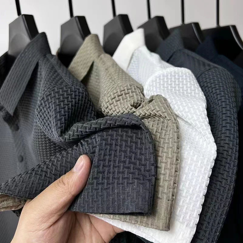 Yeni erkek İş Rahat Kısa Kollu Kemik Çiçek Düz Renk POLO GÖMLEK Moda Nefes Rahat Yaz Çok Yönlü Üst