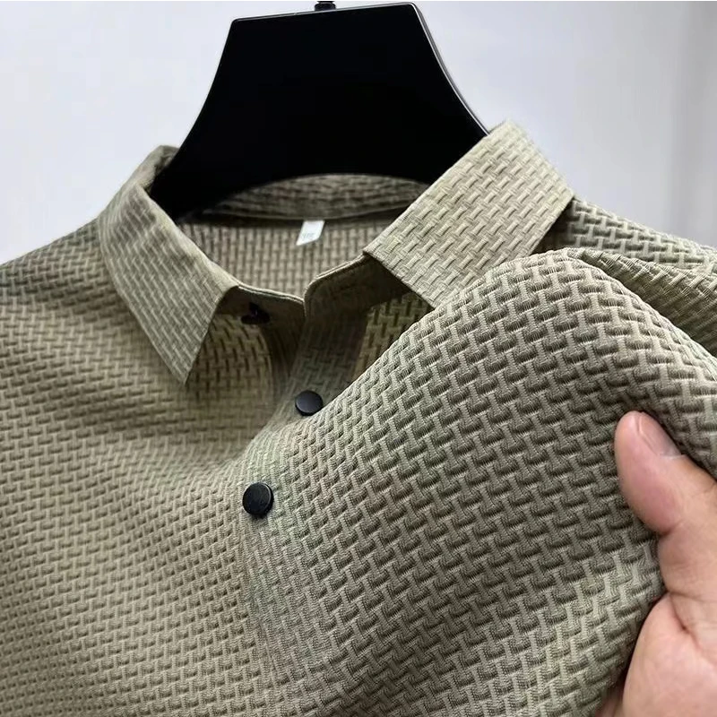 Yeni erkek İş Rahat Kısa Kollu Kemik Çiçek Düz Renk POLO GÖMLEK Moda Nefes Rahat Yaz Çok Yönlü Üst