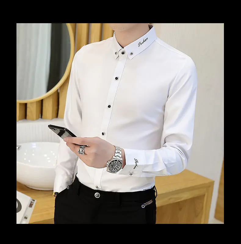Erkek Hafif İş Gömleği Rahat Demirsiz Uzun Kollu Inç Giyim Trendy İnce Kırışıklığa Dayanıklı Elastik erkek Gömleği
