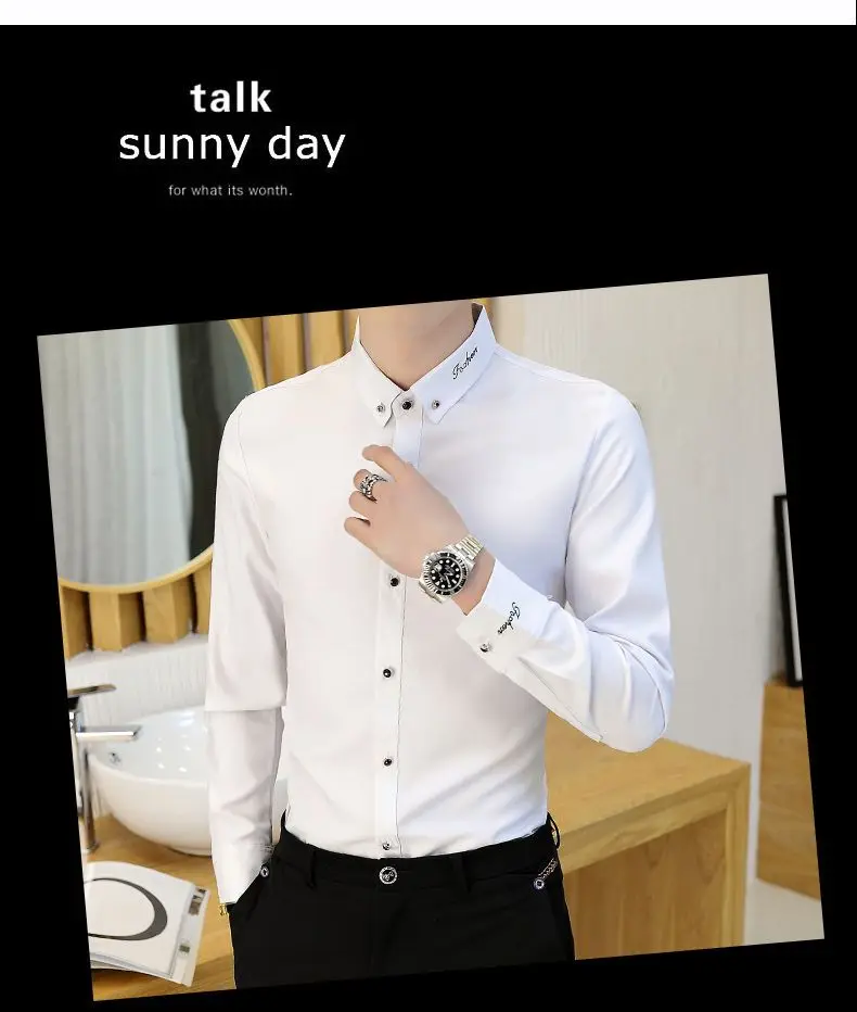 Erkek Hafif İş Gömleği Rahat Demirsiz Uzun Kollu Inç Giyim Trendy İnce Kırışıklığa Dayanıklı Elastik erkek Gömleği