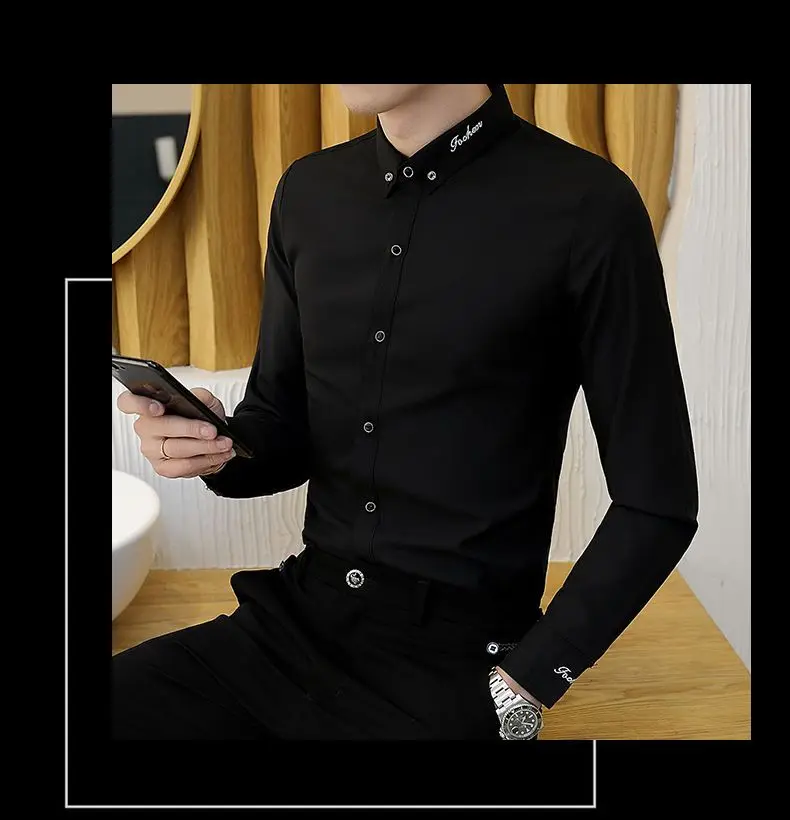 Erkek Hafif İş Gömleği Rahat Demirsiz Uzun Kollu Inç Giyim Trendy İnce Kırışıklığa Dayanıklı Elastik erkek Gömleği