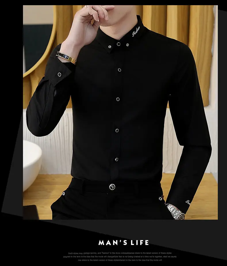 Erkek Hafif İş Gömleği Rahat Demirsiz Uzun Kollu Inç Giyim Trendy İnce Kırışıklığa Dayanıklı Elastik erkek Gömleği