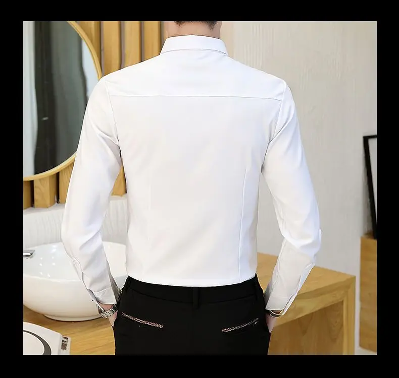 Erkek Hafif İş Gömleği Rahat Demirsiz Uzun Kollu Inç Giyim Trendy İnce Kırışıklığa Dayanıklı Elastik erkek Gömleği