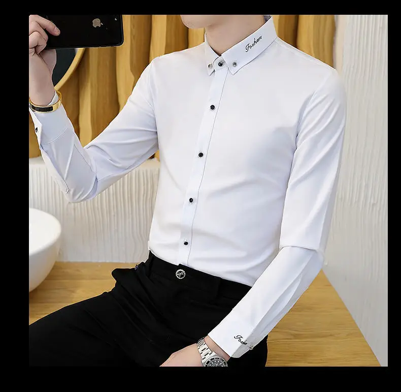 Erkek Hafif İş Gömleği Rahat Demirsiz Uzun Kollu Inç Giyim Trendy İnce Kırışıklığa Dayanıklı Elastik erkek Gömleği