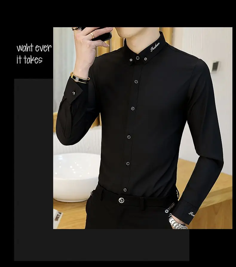 Erkek Hafif İş Gömleği Rahat Demirsiz Uzun Kollu Inç Giyim Trendy İnce Kırışıklığa Dayanıklı Elastik erkek Gömleği