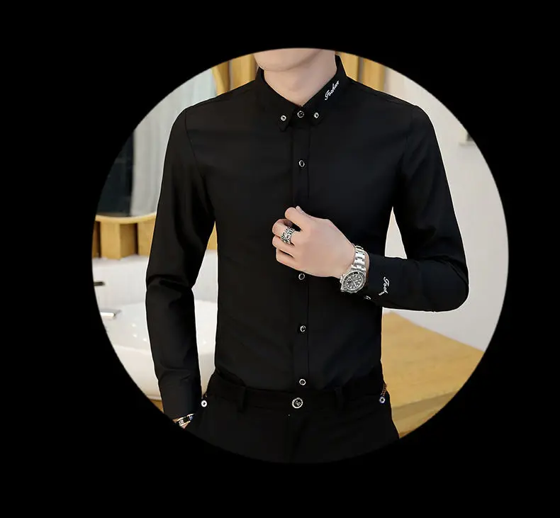 Erkek Hafif İş Gömleği Rahat Demirsiz Uzun Kollu Inç Giyim Trendy İnce Kırışıklığa Dayanıklı Elastik erkek Gömleği