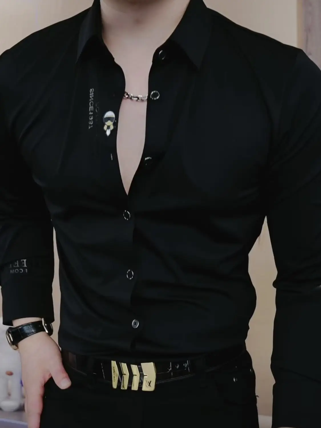 High End özelleştirilmiş siyah gömlek erkek uzun kollu dikişsiz elastik dış giyim