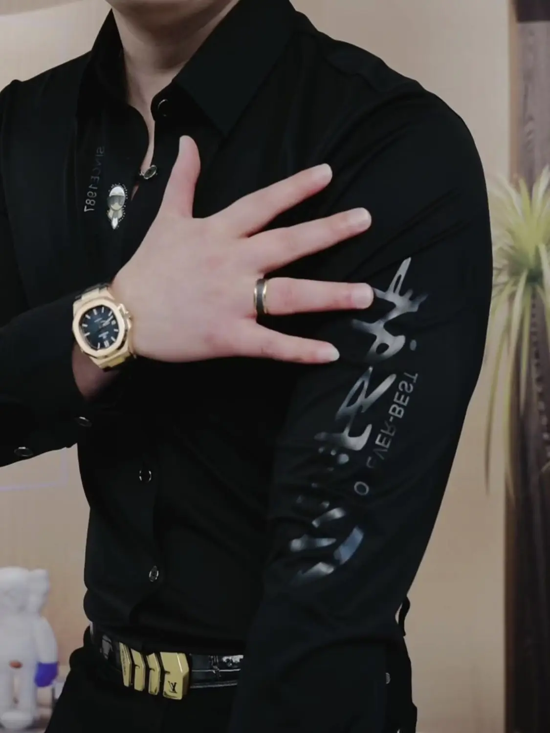 High End özelleştirilmiş siyah gömlek erkek uzun kollu dikişsiz elastik dış giyim